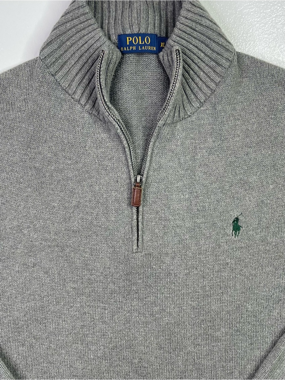 Polo Ralph Lauren Quarter Zip Gray 100% Cotton Knit Sweater XL